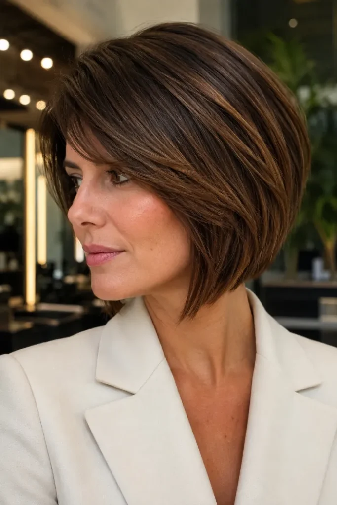 Angled bob for thick hair with carved interior