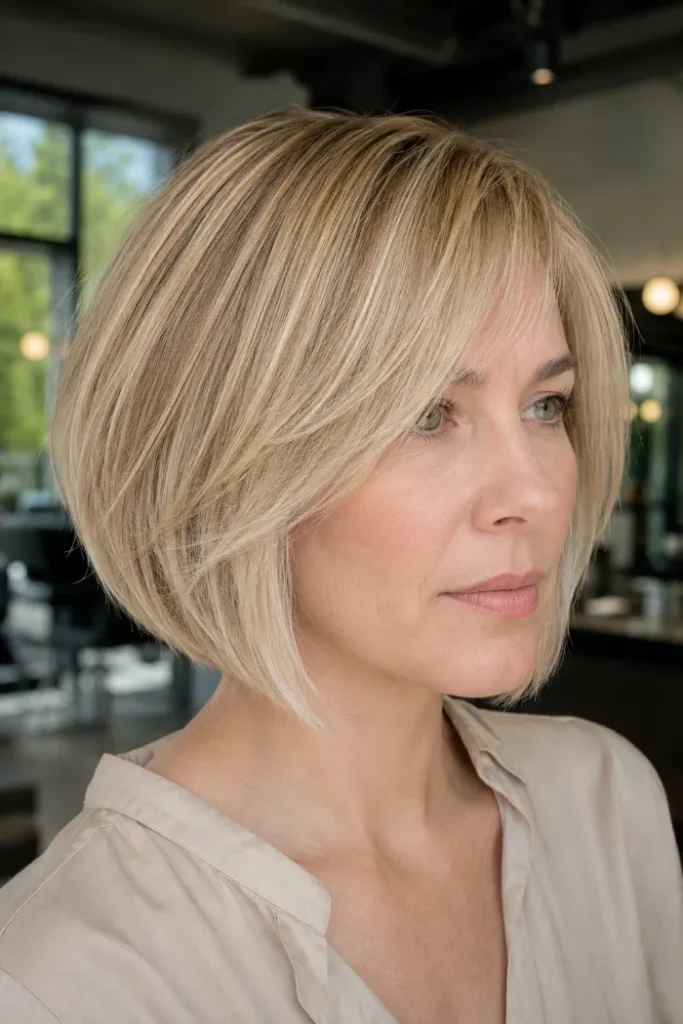 Angled bob with invisible layers