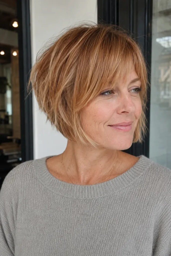 Angled bob with soft shag layers