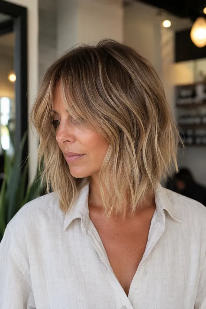Beachy angled bob with broken waves