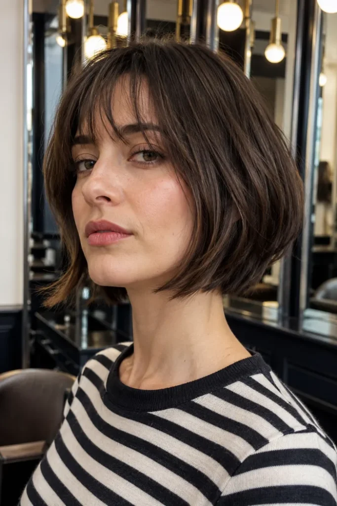 French angled bob with baby curtain fringe