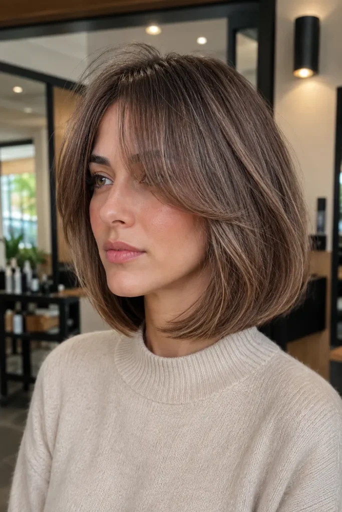 Soft angled bob with rounded under bevel