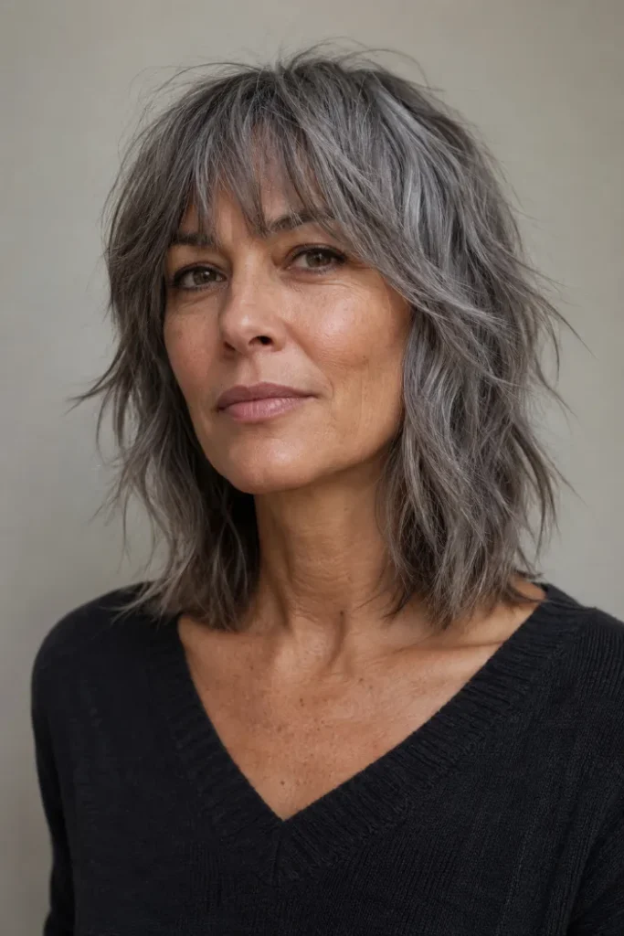 Choppy gray midi shag