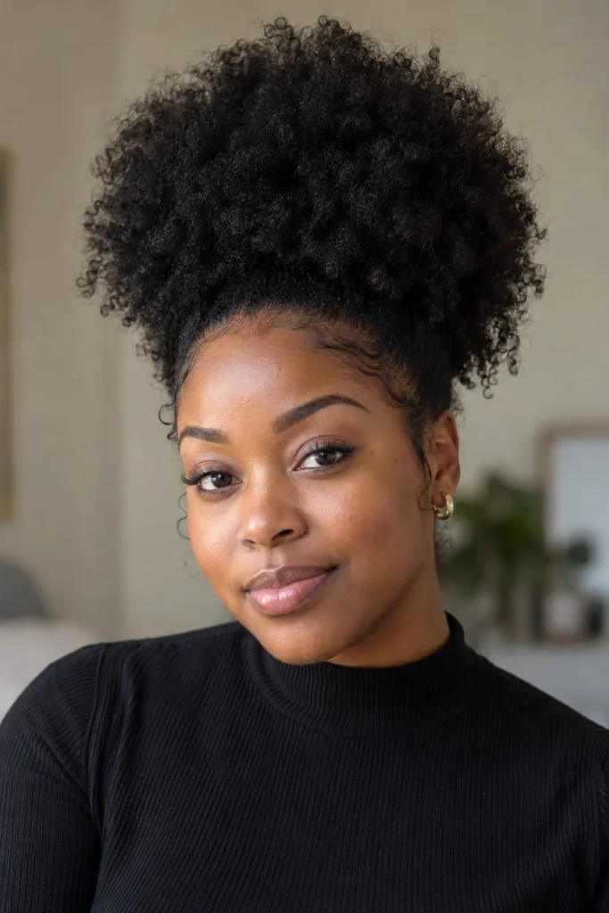 Classic rounded afro puff hairstyle