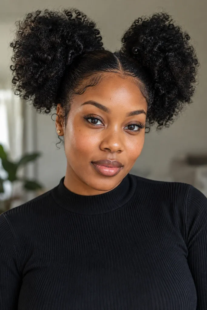 Two symmetrical afro puffs