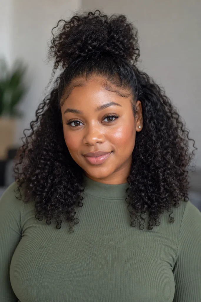 Half up afro puff