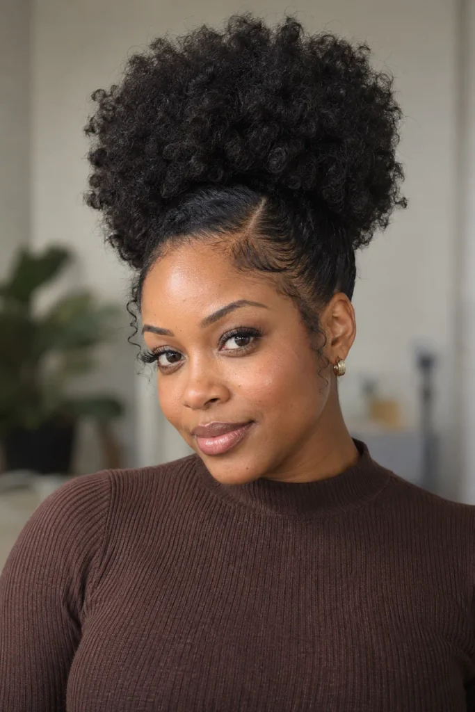 Afro puff with a side part