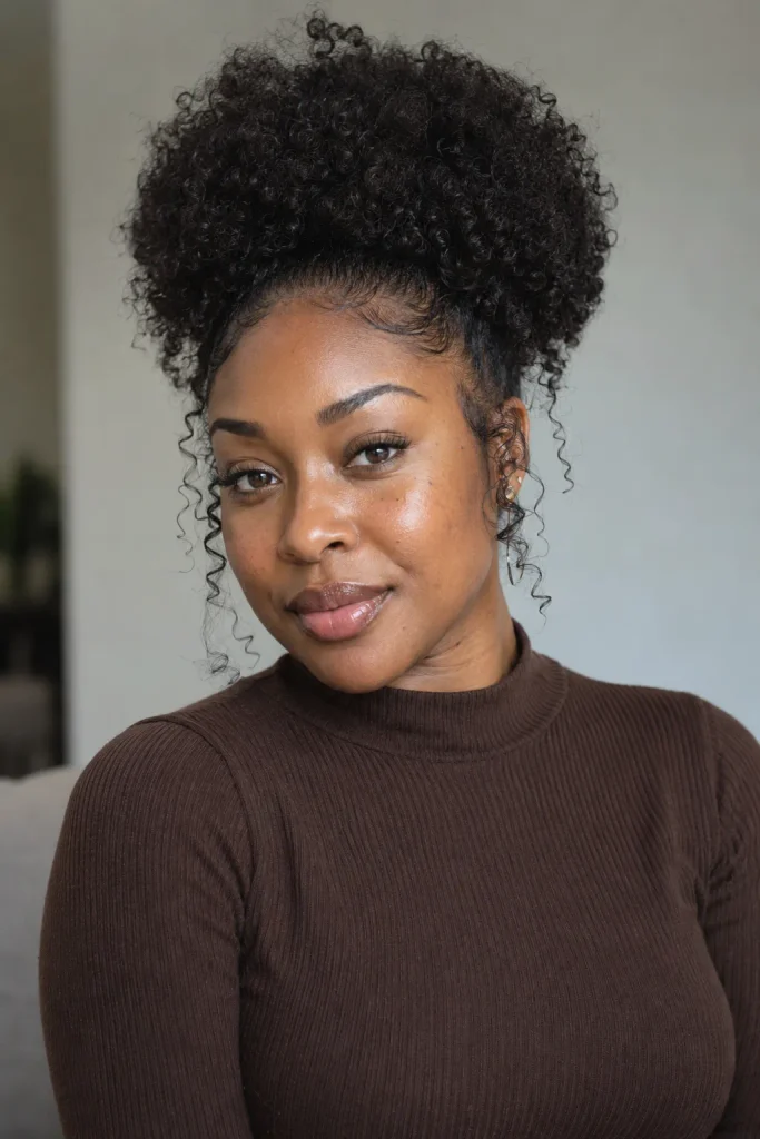 Afro puff with curly tendrils