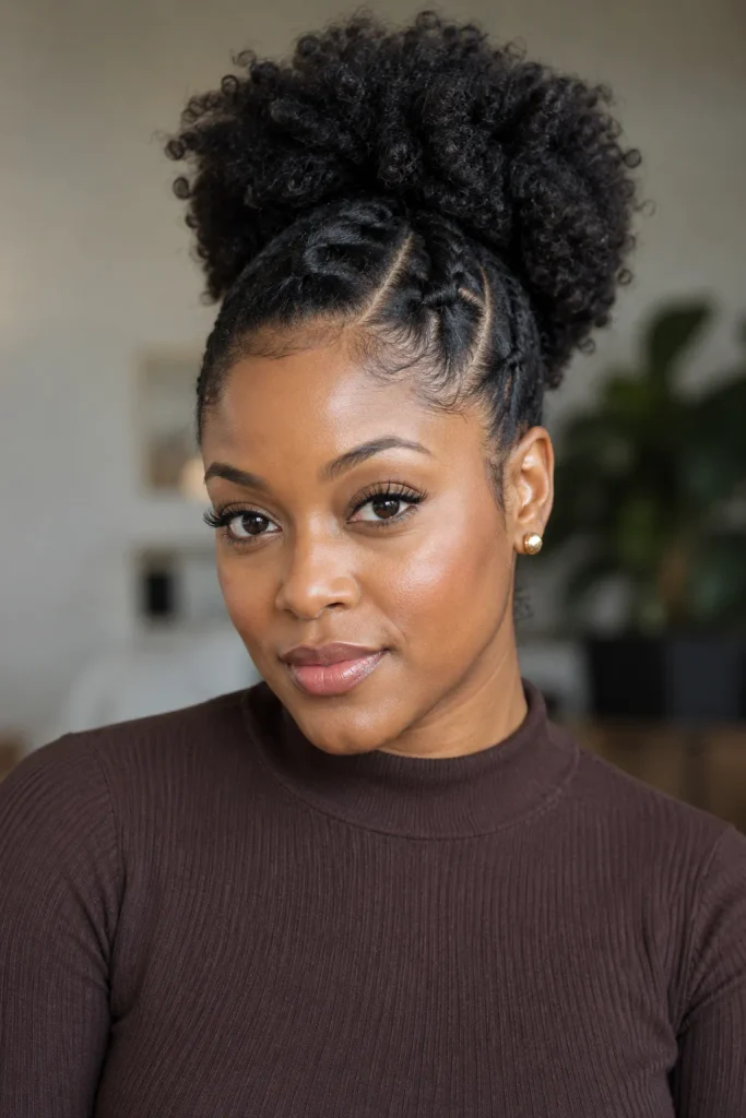Afro puff with a flat twist front
