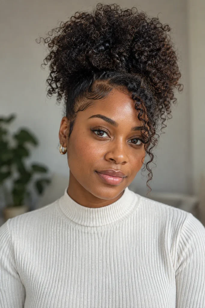 Side swept afro puff
