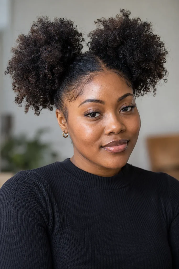 Double afro puff with defined coils