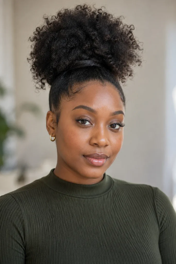 Afro puff with a wrapped hair base