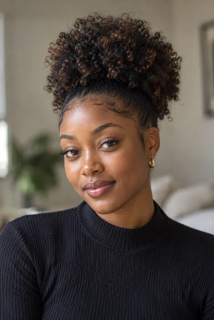 Afro puff with subtle highlights